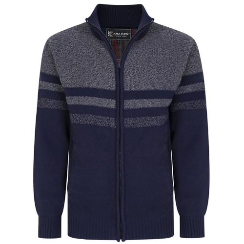 KAM Zip Thru Stripe Marl Fleece Lined Cardigan Navy